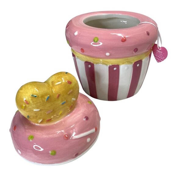 Love Easter Pink Cupcake Sprinkles Heart Topper Cookie Jar Canister Decor - Picture 2 of 6